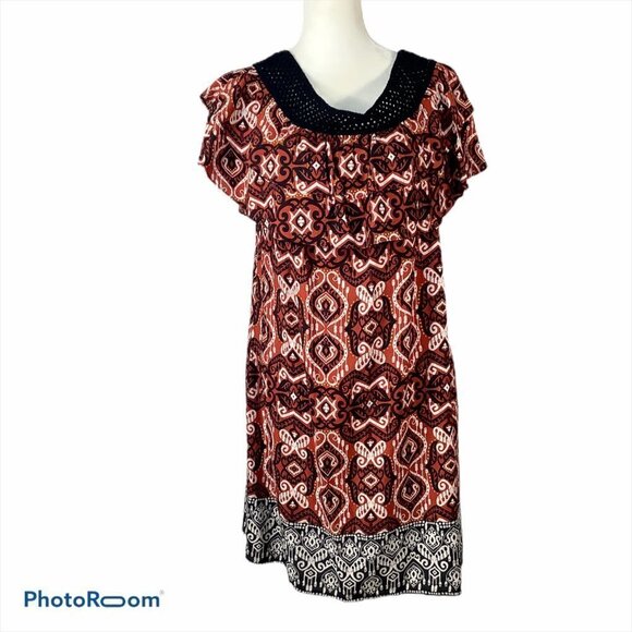 Nwt MSK Dress Size Large Boho Brown‎ Tribal Ruffle - Picture 1 of 7